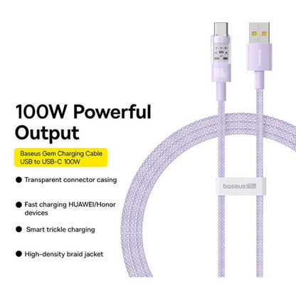 Câble de Données et de Charge USB-A - USB-C Baseus Gem, 100W, 1m, Violet P10373002511-00