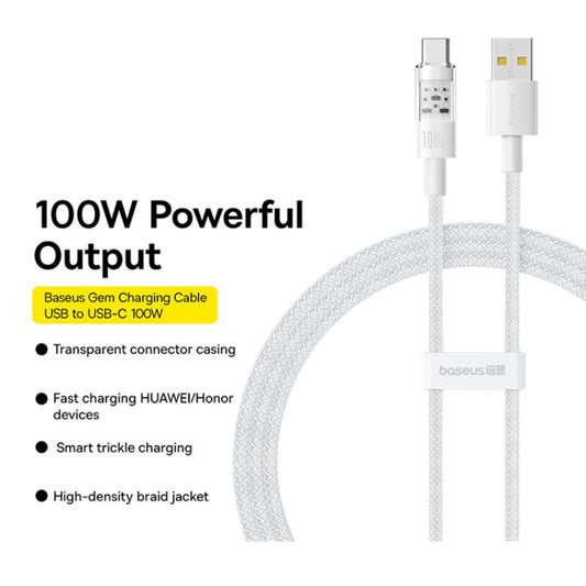 Câble de Données et de Charge USB-A - USB-C Baseus Gem, 100W, 2m, Blanc P10373002211-01
