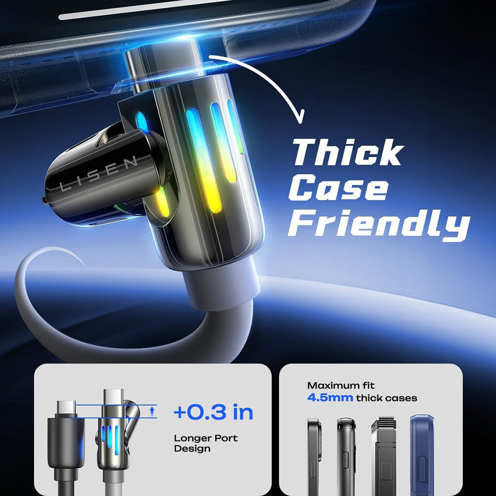 Câble de Données et de Charge USB-A / USB-C - Lightning / USB-C Lisen 4en1, 240W, 2m, Gris YL0124110002