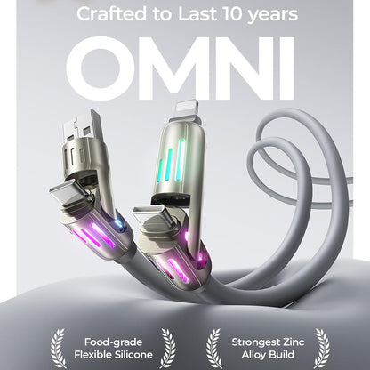 Câble de Données et de Charge USB-A / USB-C - Lightning / USB-C Lisen 4en1, 240W, 2m, Gris YL0124110002