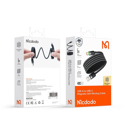 Câble de Données et de Charge USB-A - USB-C McDodo CA-5650 Self Winding, 66W, 1.2m, Noir