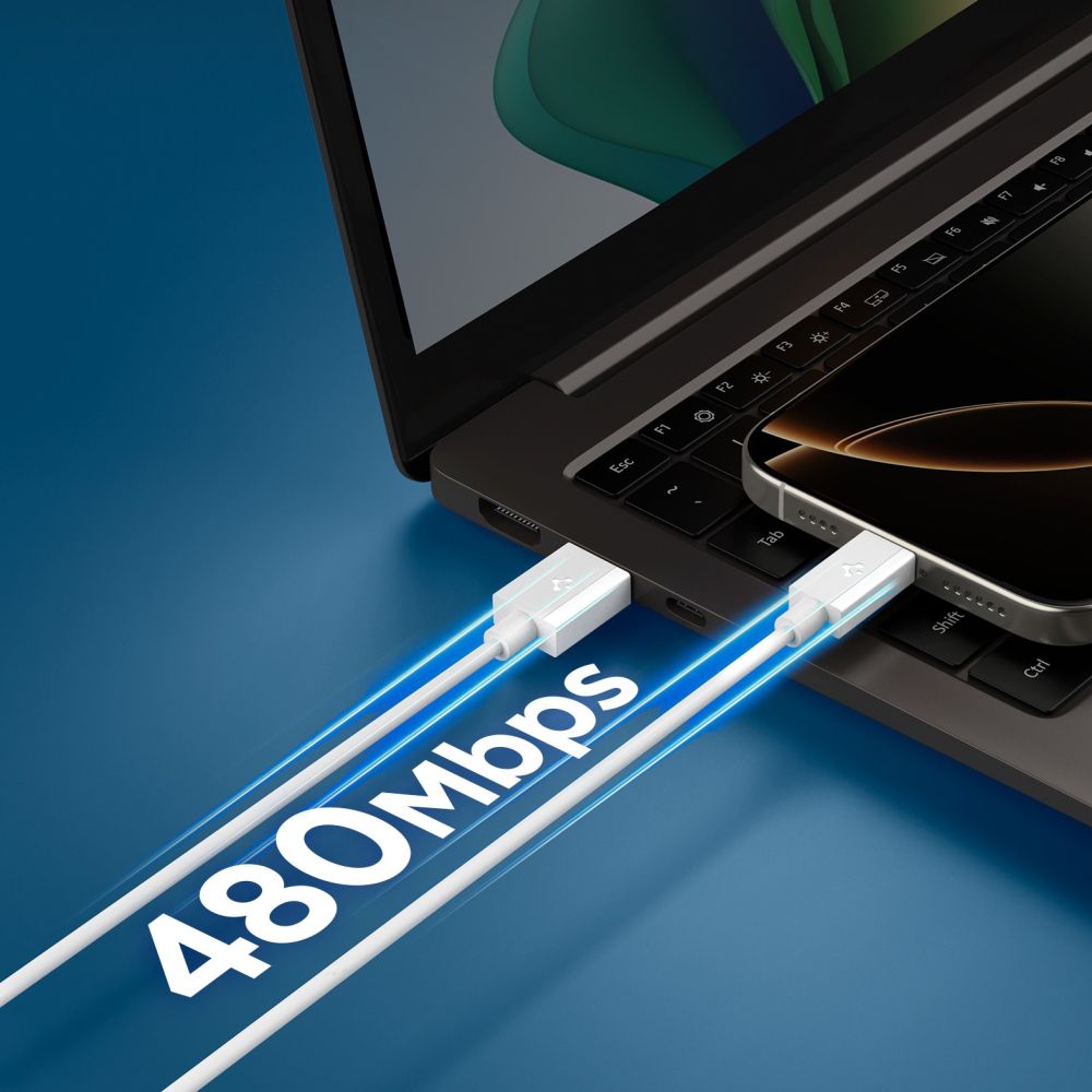 Câble de Données et de Charge USB-A - USB-C Spigen Essential, 60W, 1m, Blanc