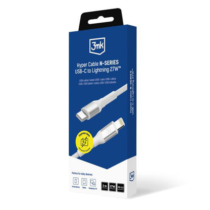 Câble de données et de charge USB-C - Lightning 3MK Hyper N, 27W, 2m, Blanc