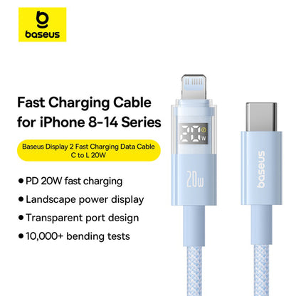 Câble de Données et de Charge USB-C - Lightning Baseus Display 2, 20W, 2m, Bleu P10382703311-01
