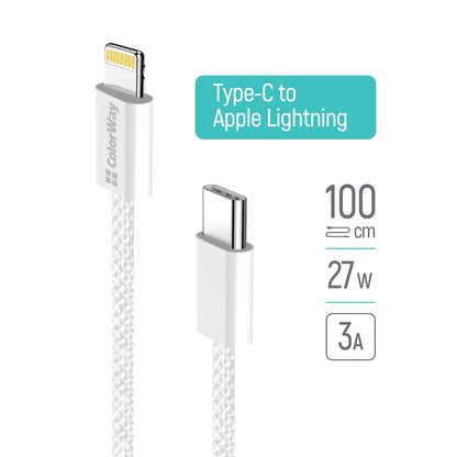 USB-C to Lightning Data and Charging Cable ColorWay CW-CBPDCL061, 27W, 1m, Gray