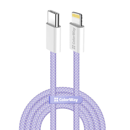 USB-C to Lightning Data and Charging Cable ColorWay CW-CBPDCL061, 27W, 1m, Purple
