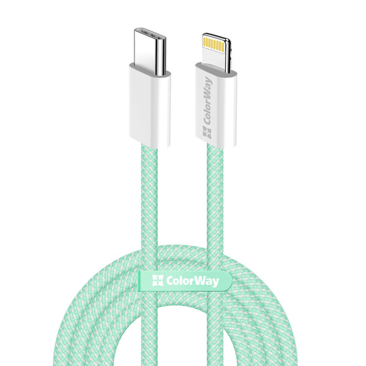 USB-C to Lightning Data and Charging Cable ColorWay CW-CBPDCL061, 27W, 1m, Green