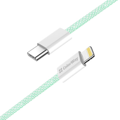 USB-C to Lightning Data and Charging Cable ColorWay CW-CBPDCL061, 27W, 1m, Green