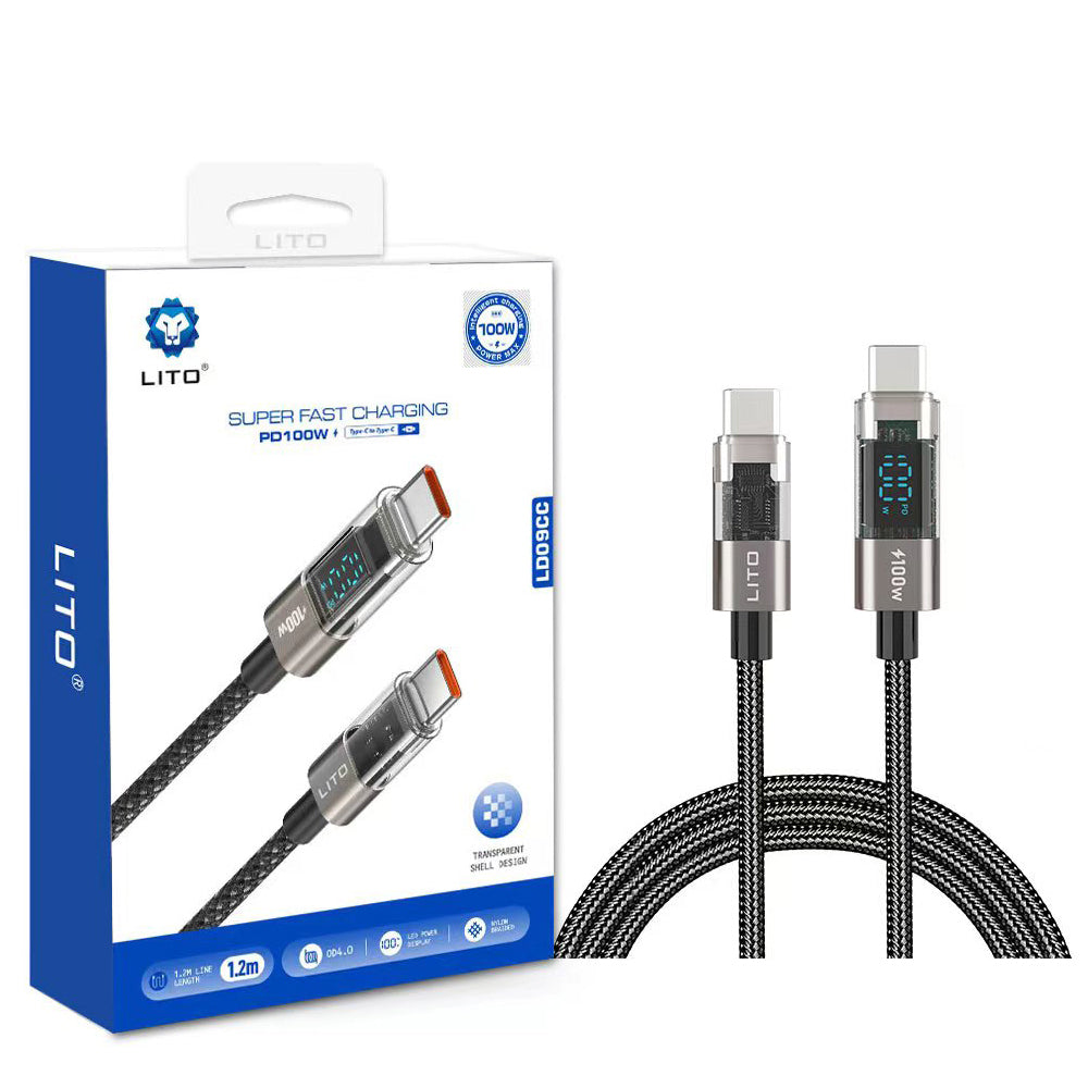 Câble de Données et de Charge USB-C - USB-C Lito LD09CC Display, 100W, 1.2m, Noir