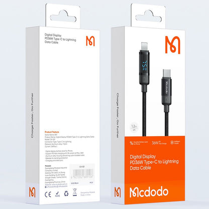 Câble de Données et de Charge USB-C - Lightning McDodo CA-5210 Bat Display, 36W, 1.2m, Noir