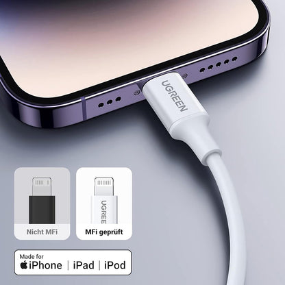 Câble de Données et de Charge USB-C - Lightning UGREEN US171 (10493), 20W, 1m, Blanc