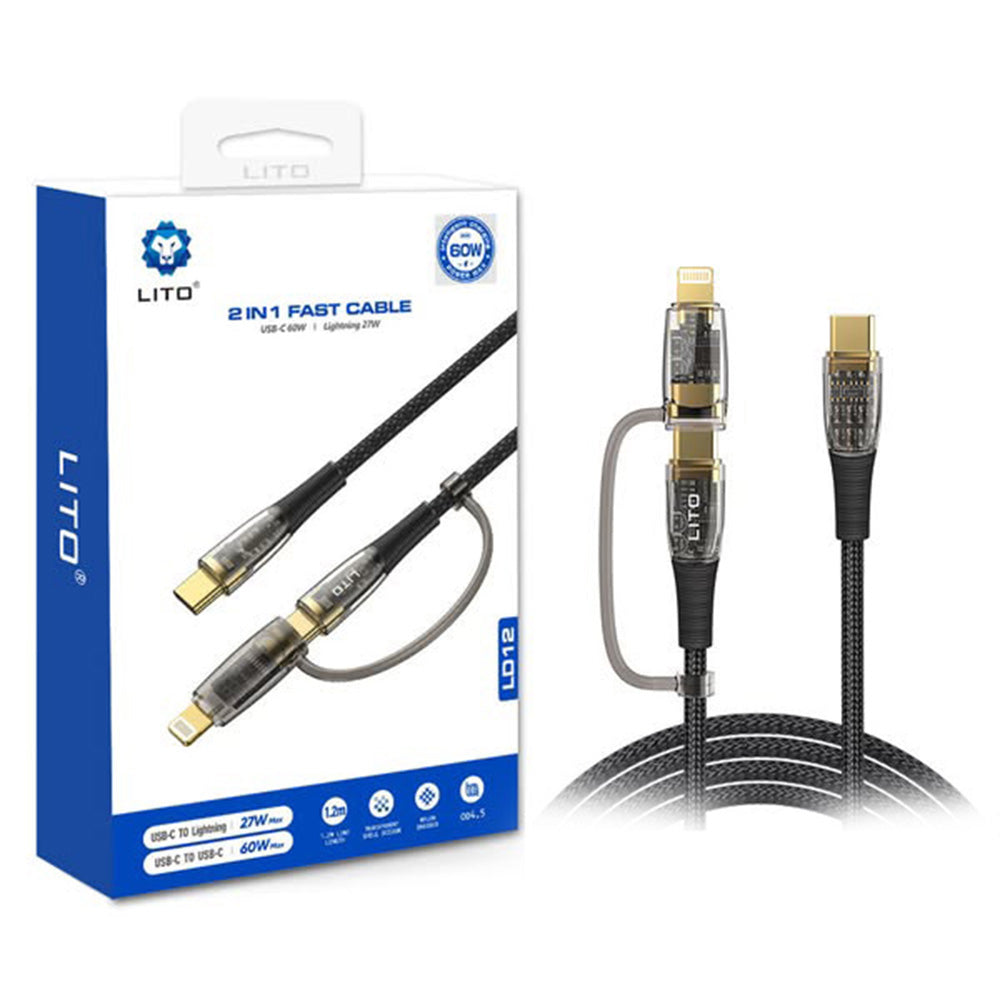 Câble de Données et de Charge USB-C - Lightning / USB-C Lito LD12, 60W, 1.2m, Noir