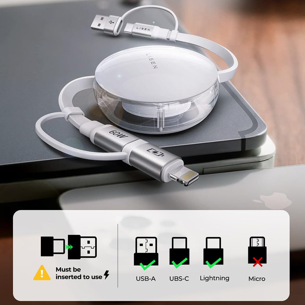 USB-C / USB-A Data and Charging Cable - USB-C / Lightning Lisen, 60W, 1m, White YL0123030001