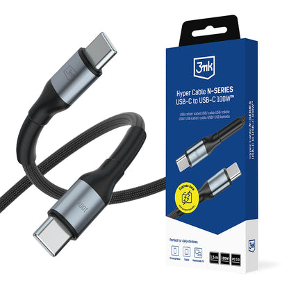 Câble de données et de charge USB-C - USB-C 3MK Hyper N, 100W, 1,5m, Noir
