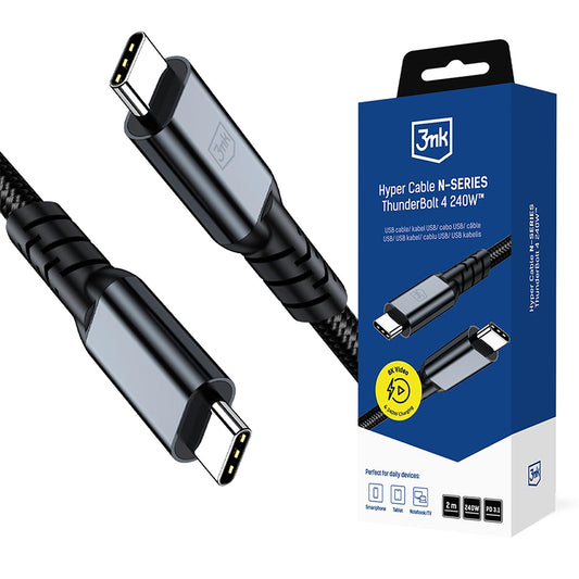 Câble de données et de charge USB-C - USB-C 3MK Hyper N Thunderbolt 4, 240W, 2m, Noir