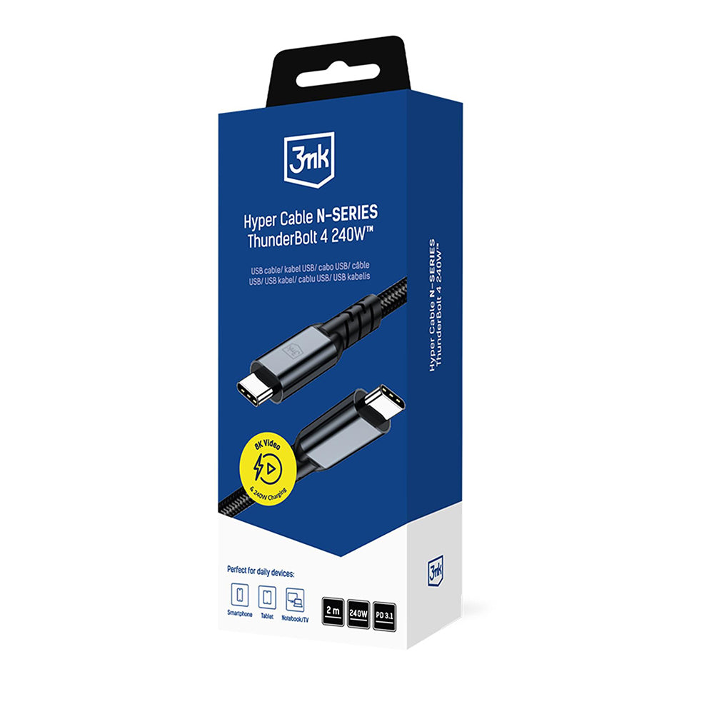 Câble de données et de charge USB-C - USB-C 3MK Hyper N Thunderbolt 4, 240W, 2m, Noir
