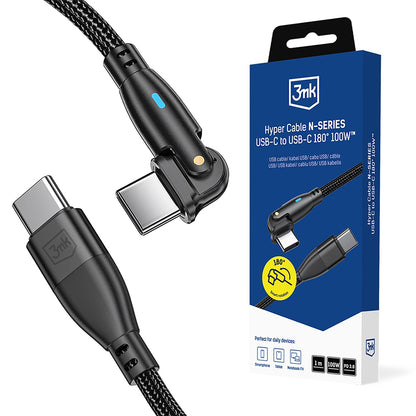 Câble de données et de charge USB-C - USB-C 3MK Hyper N Angled, 100W, 1m, Noir