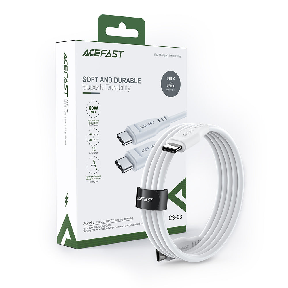 USB-C Data and Charging Cable - USB-C Acefast C3-03, 60W, 1.2m, White
