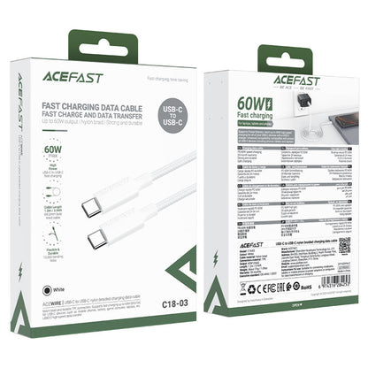 Câble de données et de charge USB-C - USB-C Acefast C18-03, 60W, 1.2m, Blanc