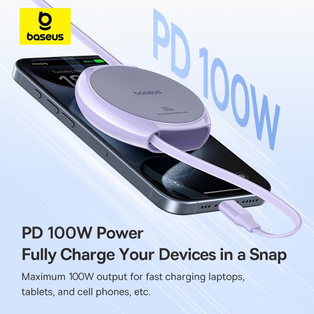 Câble de Données et de Charge USB-C - USB-C Baseus Pathfinder Rétractable, 100W, 1m, Mauve P10368400511-00