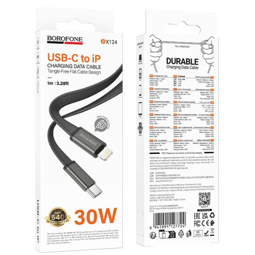 Câble de données et de charge USB-C - USB-C Borofone BX124 Peace, 30W, 1m, Noir