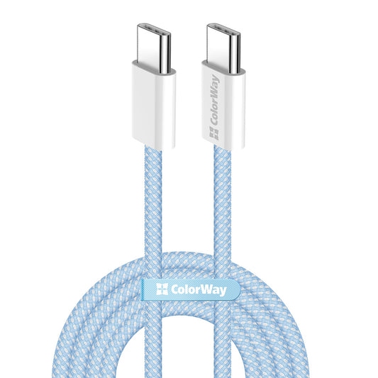Câble de Données et de Charge USB-C - USB-C ColorWay CW-CBPDCC061, 60W, 1m, Bleu