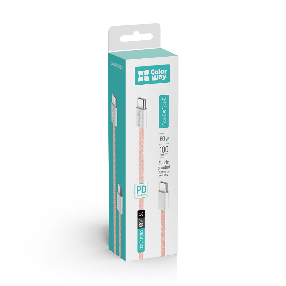 USB-C Data and Charging Cable - USB-C ColorWay CW-CBPDCC061, 60W, 1m, Pink