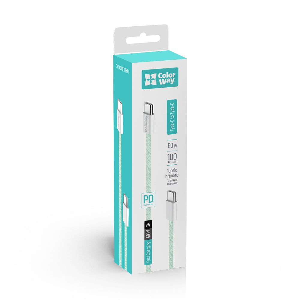 Câble de Données et de Charge USB-C - USB-C ColorWay CW-CBPDCC061, 60W, 1m, Vert