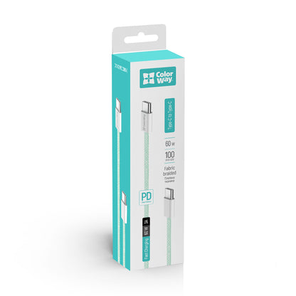 Câble de Données et de Charge USB-C - USB-C ColorWay CW-CBPDCC061, 60W, 1m, Vert