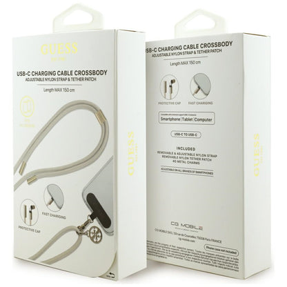 Câble de Données et de Charge USB-C - USB-C Guess CBDY 4G Charm, 100W, 1.5m, Beige