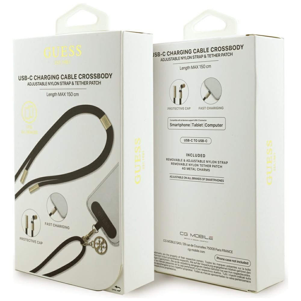 Câble de Données et de Charge USB-C - USB-C Guess CBDY 4G Charm, 100W, 1.5m, Noir