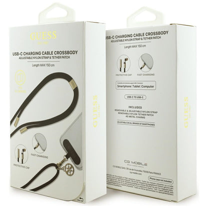 Câble de Données et de Charge USB-C - USB-C Guess CBDY 4G Charm, 100W, 1.5m, Noir