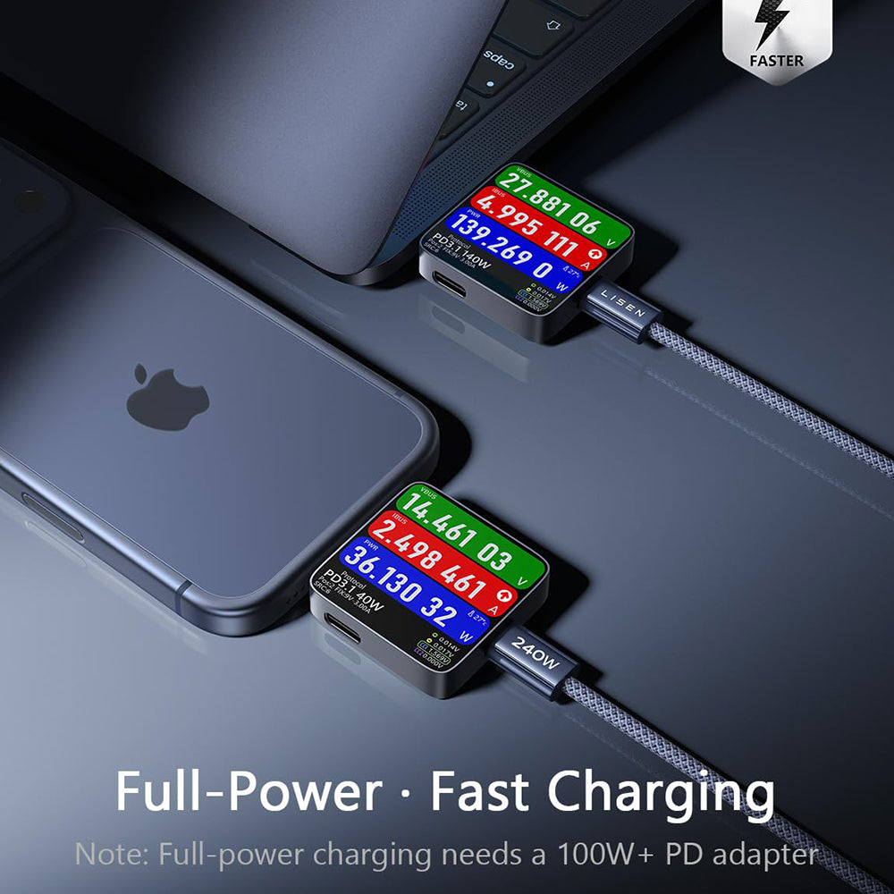 Câble de Données et de Charge USB-C - USB-C Lisen, 240W, 2m, Set 2 pièces, Bleu Marine YL0123070023