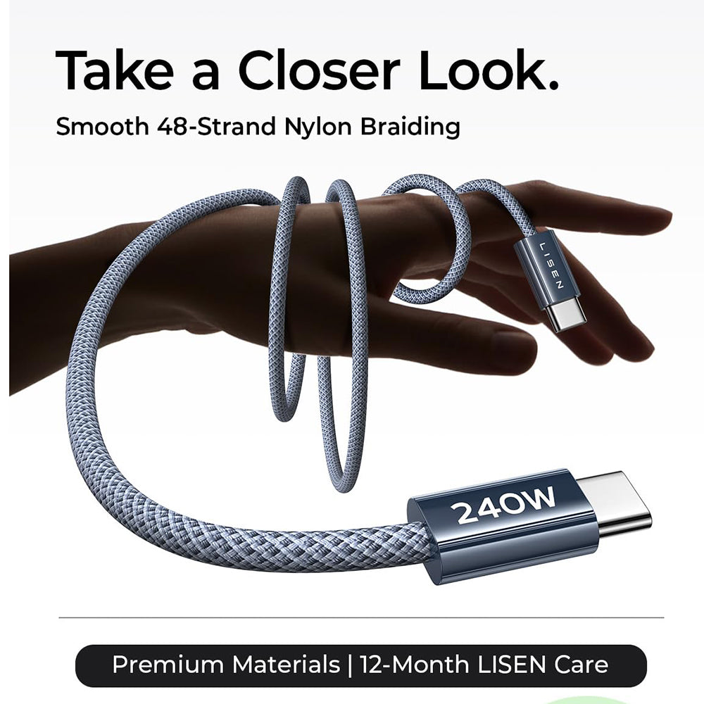 Câble de Données et de Charge USB-C - USB-C Lisen, 240W, 2m, Set 2 pièces, Bleu Marine YL0123070023
