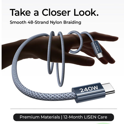 Câble de Données et de Charge USB-C - USB-C Lisen, 240W, 2m, Set 2 pièces, Bleu Marine YL0123070023