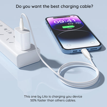 Câble de Données et de Charge USB-C - USB-C Lito LD03, 60W, 1m, Blanc
