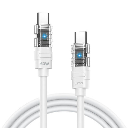 Câble de Données et de Charge USB-C - USB-C Lito LD05, 60W, 1m, Blanc