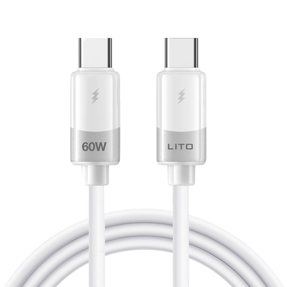 Câble de Données et de Charge USB-C - USB-C Lito LD07, 60W, 1m, Blanc