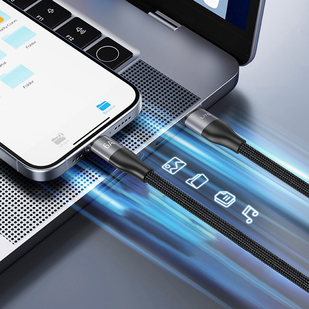 Câble de Données et de Charge USB-C - USB-C Lito LD25CC, 100W, 2m, Gris