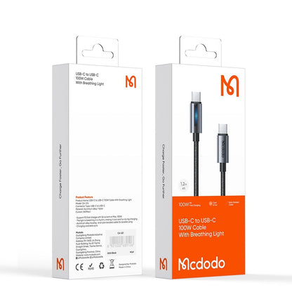 Câble de Données et de Charge USB-C - USB-C McDodo CA-5740, 100W, 1.2m, Noir