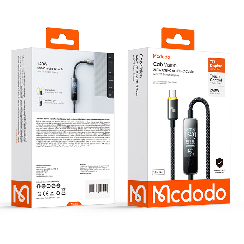 USB-C Data and Charging Cable - USB-C McDodo CA-8750 Display, 240W, 1.2m, Black
