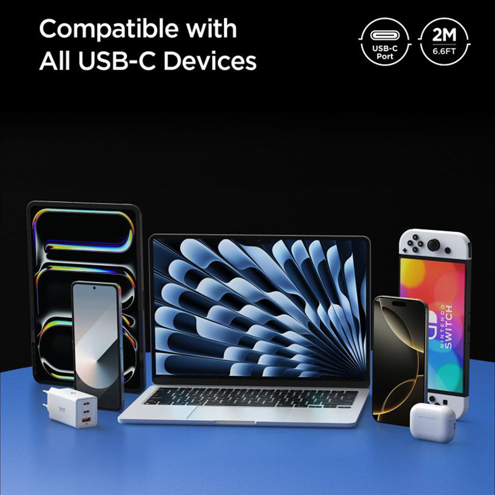 Câble de Données et de Charge USB-C - USB-C Spigen EB10020CC, 100W, 2m, Blanc