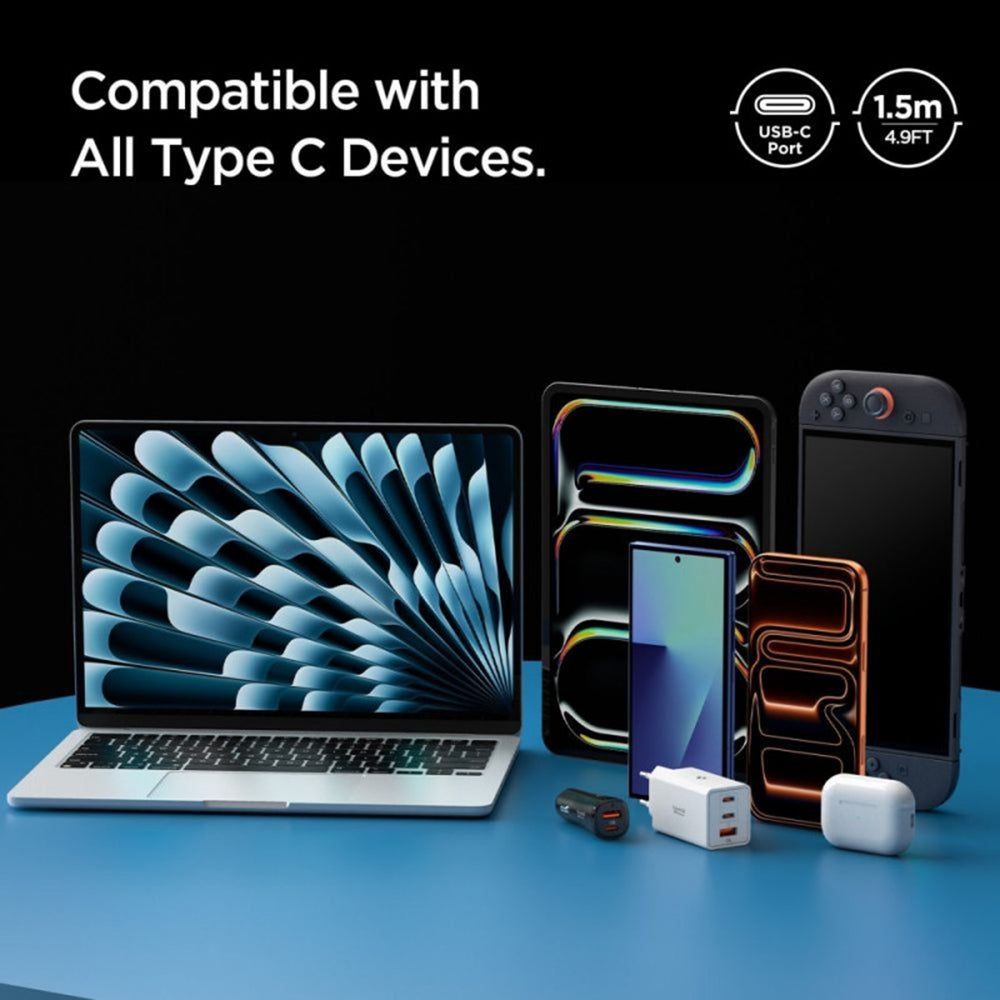 Câble de données et de charge USB-C - USB-C Spigen EB6015CC, 60W, 1,5m, Gris ACA10418