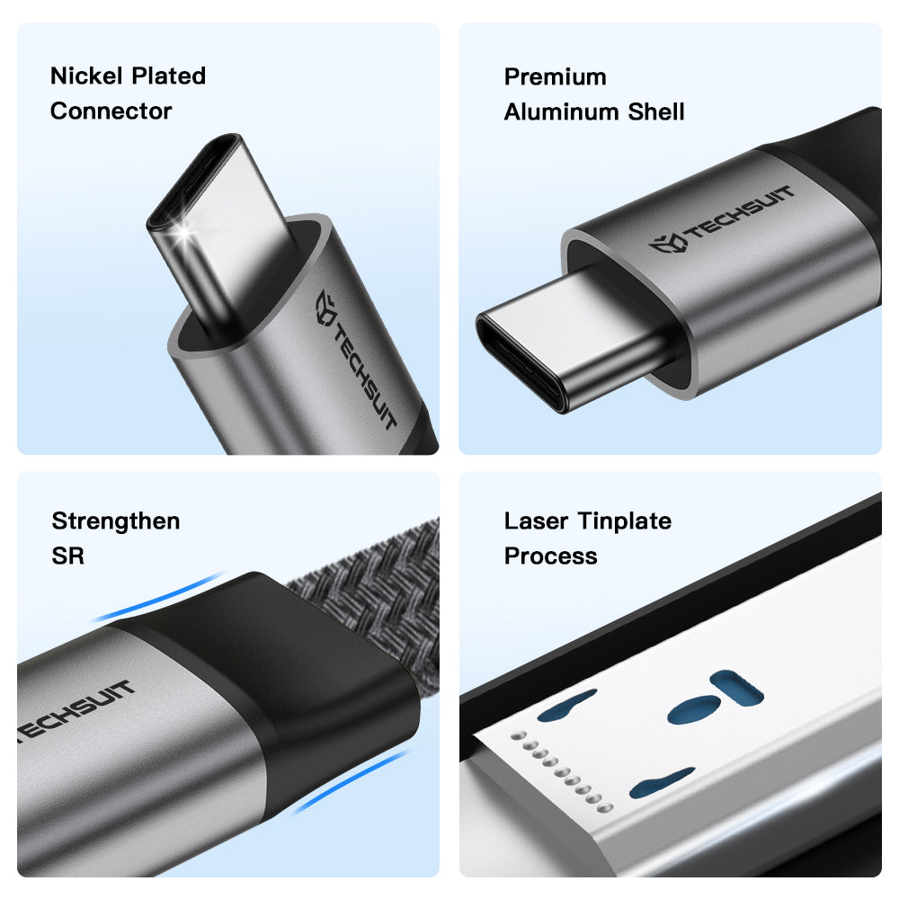 Câble de données et de charge USB-C - USB-C Techsuit ElysiumSync Pro CX1, 240W, 1m, Gris