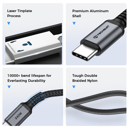 Câble de données et de charge USB-C - USB-C Techsuit TitanSync Pro CX2, 240W, 1m, Gris