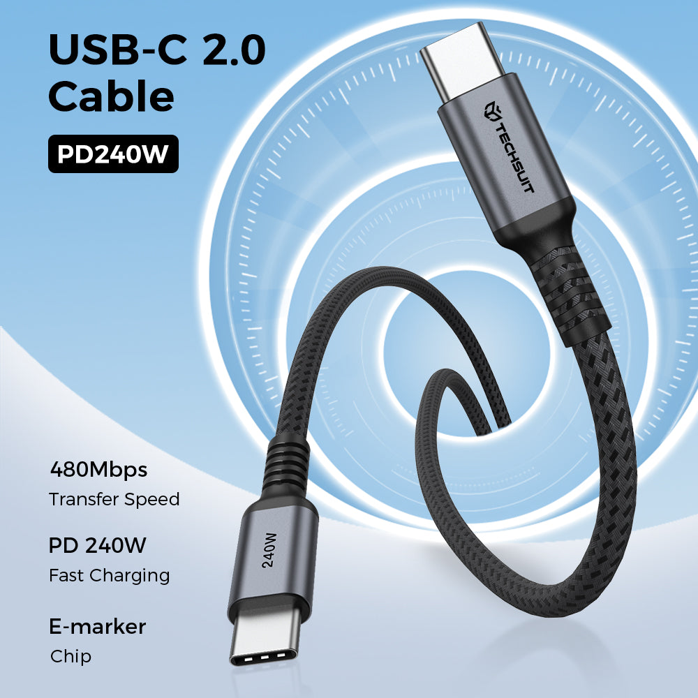 Câble de données et de charge USB-C - USB-C Techsuit TitanSync Pro CX2, 240W, 2m, Gris
