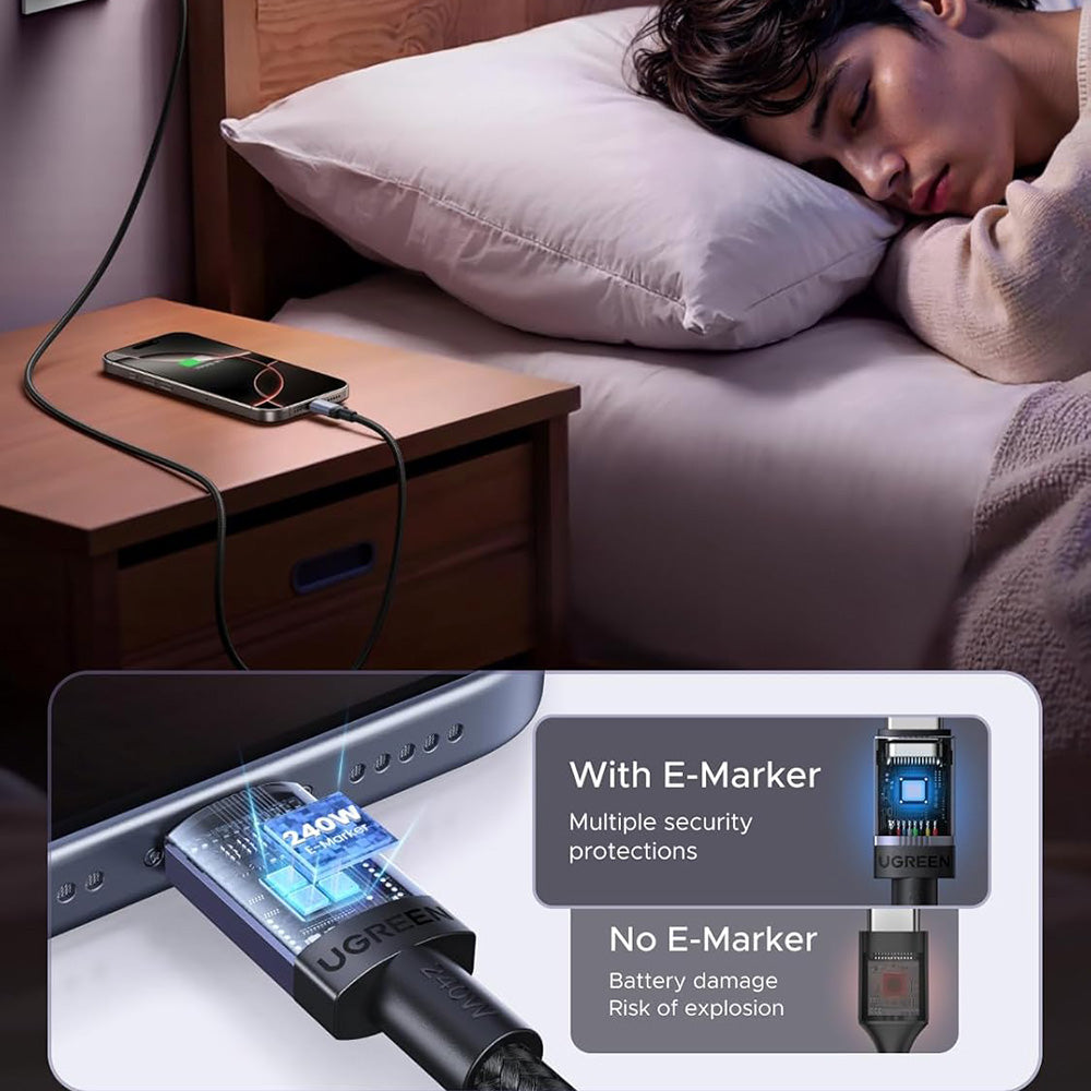 Câble de Données et de Charge USB-C - USB-C UGREEN L532, 240W, 1m, Gris