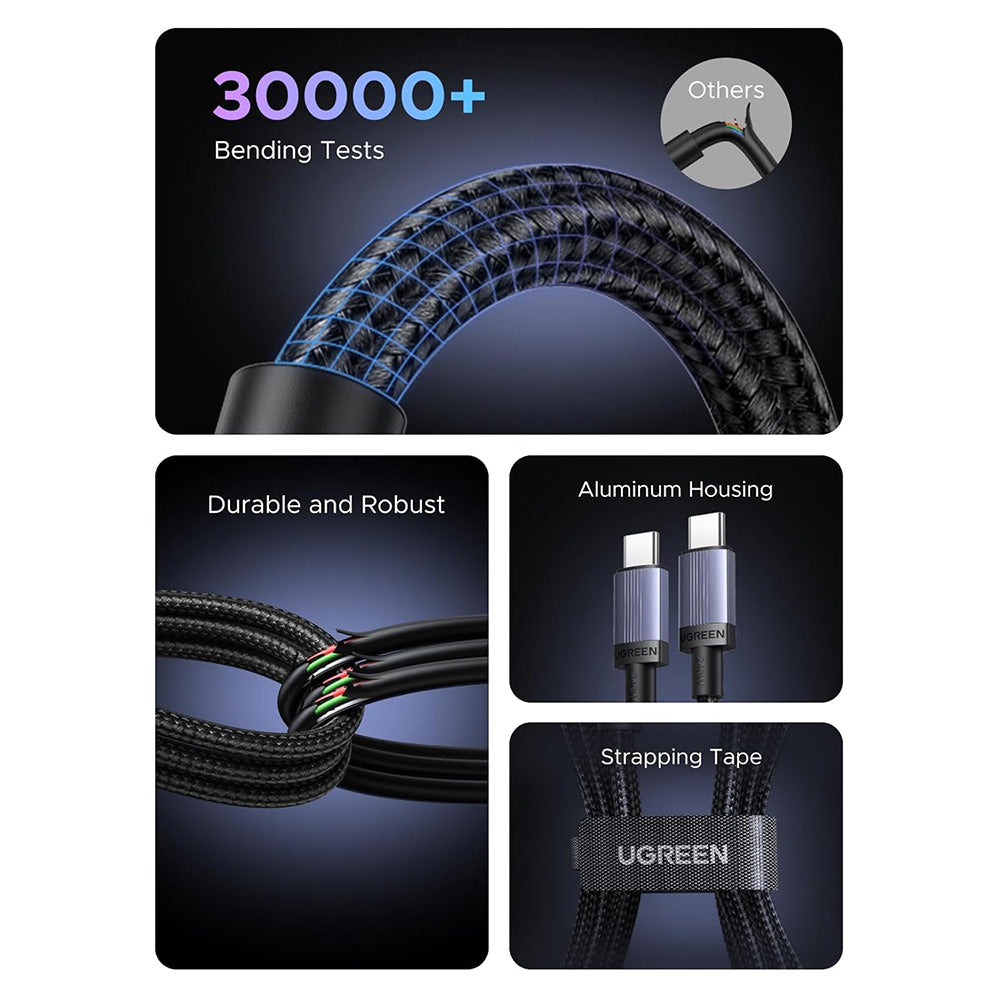 Câble de Données et de Charge USB-C - USB-C UGREEN L532, 240W, 2m, Gris