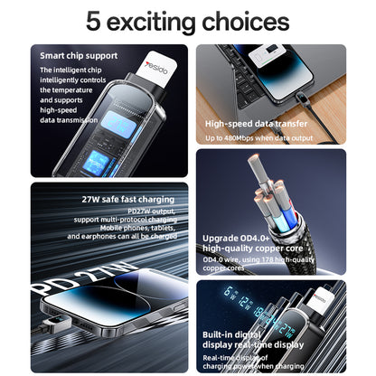 USB-C to USB-C Data and Charging Cable Yesido CA180 Display, 27W, 1.2m, Black