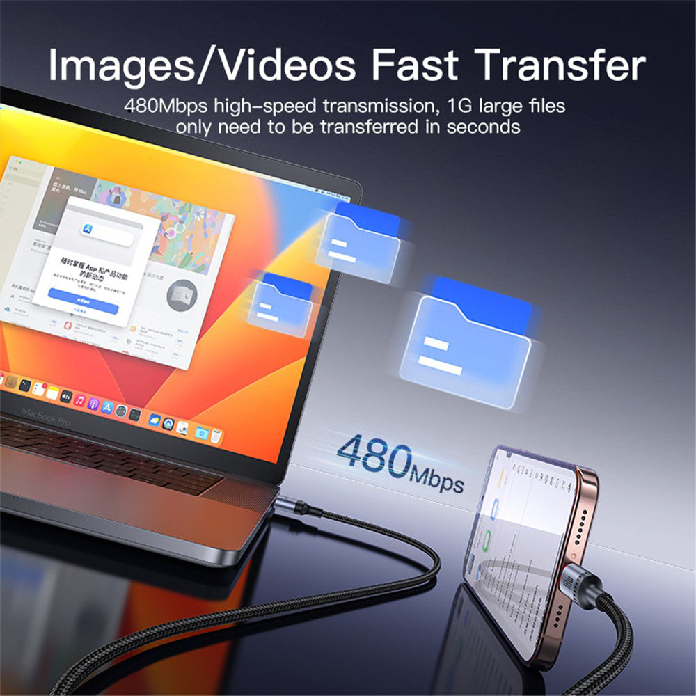 Câble de Données et de Charge USB-C - USB-C Yesido CA183, 60W, 2m, Noir